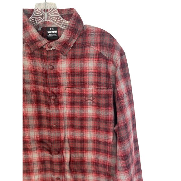 Under Armour Button Front Shirt Mens Medium Red Plaid - Picture 6 of 9